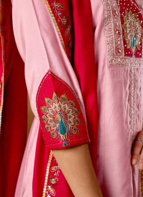 Light pink roman silk kurti pant dupatta set 3