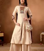Cream roman silk kurti pant dupatta set