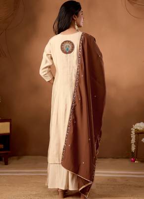 Cream roman silk kurti pant dupatta set 2