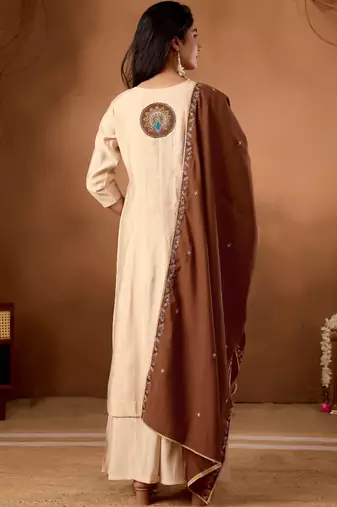 Cream roman silk kurti pant dupatta set