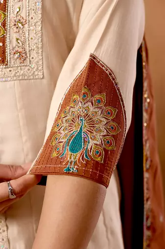 Cream roman silk kurti pant dupatta set