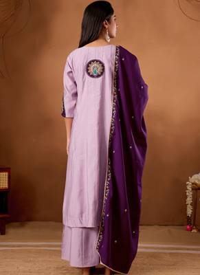 Lavender roman silk kurti pant dupatta set 2