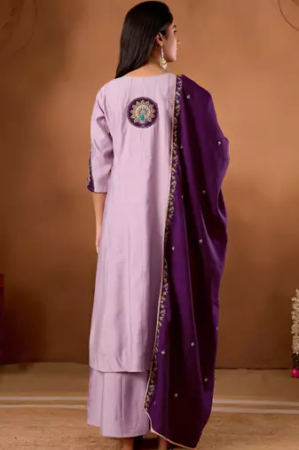 Lavender roman silk kurti pant dupatta set