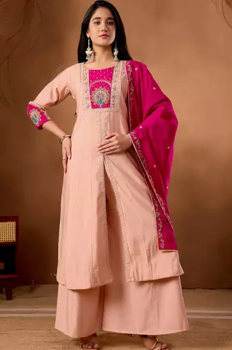 Lavender roman silk kurti pant dupatta set