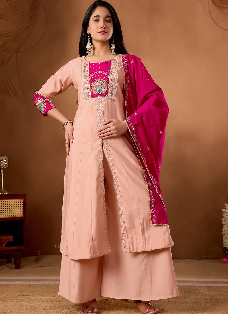 Lavender roman silk kurti pant dupatta set