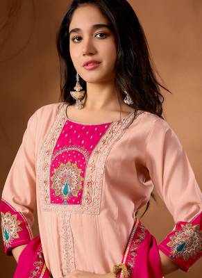 Lavender roman silk kurti pant dupatta set 2