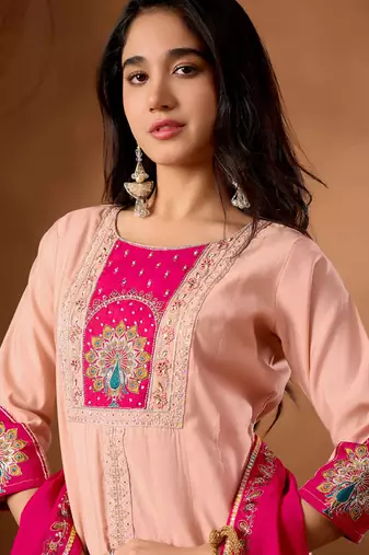 Lavender roman silk kurti pant dupatta set
