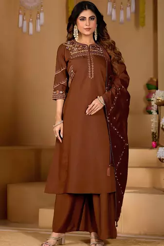 Brown viscose mango silk kurti pant dupatta set