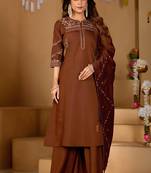 Brown viscose mango silk kurti pant dupatta set