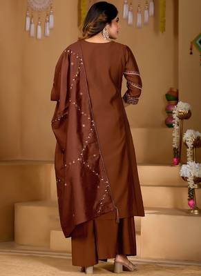 Brown viscose mango silk kurti pant dupatta set 2