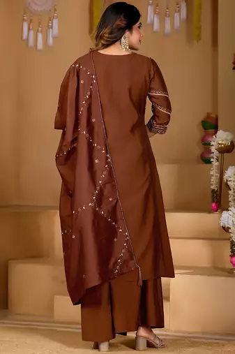 Brown viscose mango silk kurti pant dupatta set
