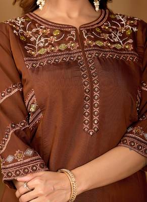 Brown viscose mango silk kurti pant dupatta set 3