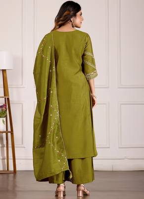 Mahendi green viscose mango silk kurti pant dupatta set 2