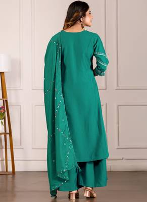 Rama green viscose mango silk kurti pant dupatta set 2