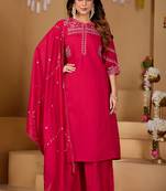 Rani pink viscose mango silk kurti pant dupatta set