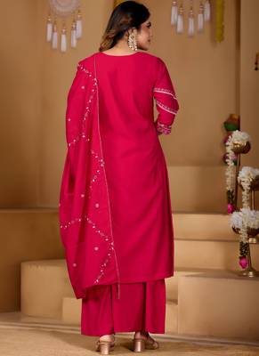 Rani pink viscose mango silk kurti pant dupatta set 2