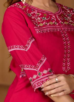 Rani pink viscose mango silk kurti pant dupatta set 3
