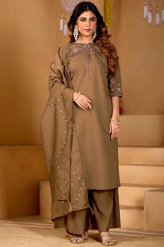 Chiku viscose mango silk kurti pant dupatta set