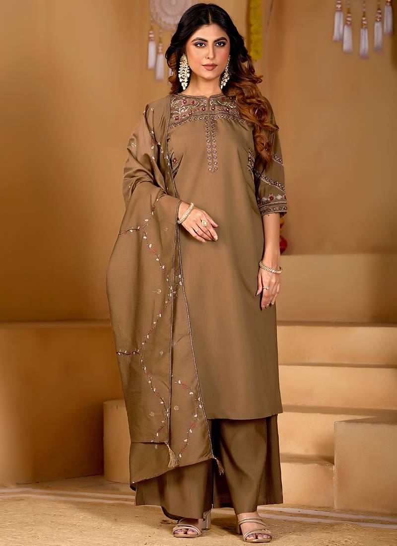 Chiku viscose mango silk kurti pant dupatta set