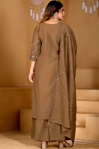 Chiku viscose mango silk kurti pant dupatta set