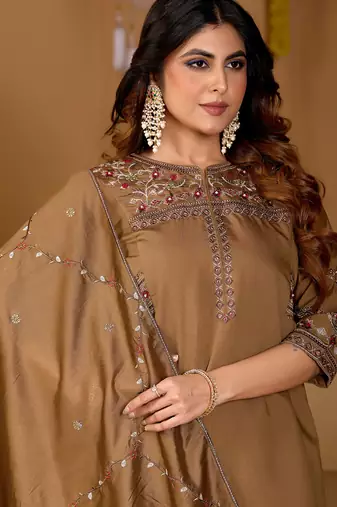 Chiku viscose mango silk kurti pant dupatta set