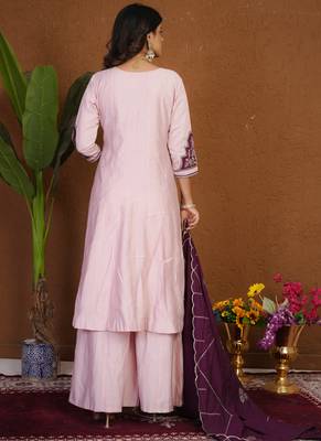 Light pink roman silk anarkali kurti pant dupatta set 2