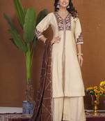 Cream roman silk anarkali kurti pant dupatta set