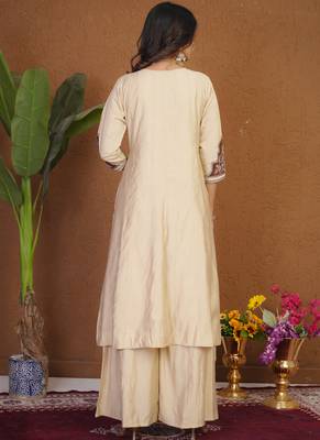 Cream roman silk anarkali kurti pant dupatta set 2