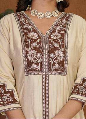 Cream roman silk anarkali kurti pant dupatta set 3