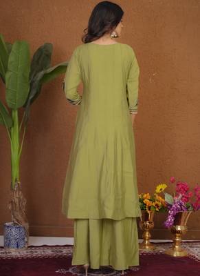 Pista roman silk anarkali kurti pant dupatta set 2