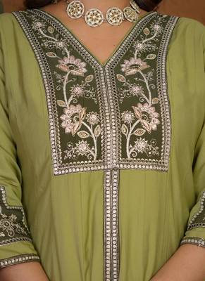 Pista roman silk anarkali kurti pant dupatta set 3