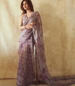 Purple Floral Printed Design with Sequance work saree with blouse