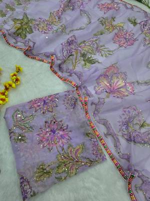 Purple Floral Printed Design with Sequance work saree with blouse 4
