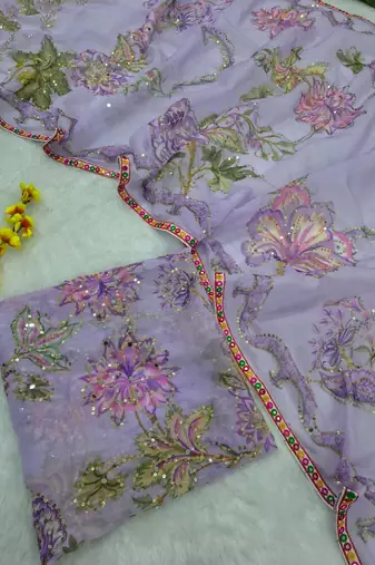Purple Floral Printed Design with Sequance work saree with blouse
