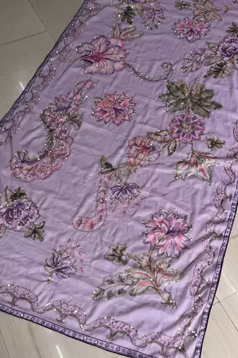 Purple Floral Printed Design with Sequance work saree with blouse