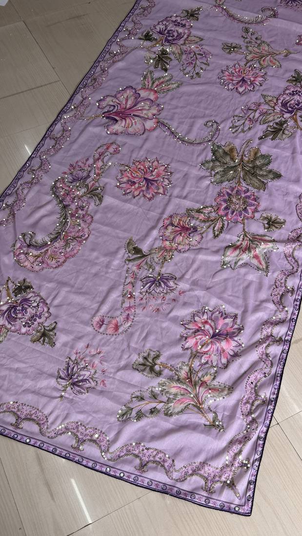 Purple Floral Printed Design with Sequance work saree with blouse