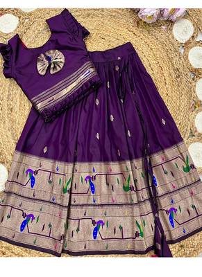 wine soft silk paithani design pattu pavadai for girls ethnic wear 3