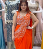 orange embroidery sequin georgette ready to wear saree
