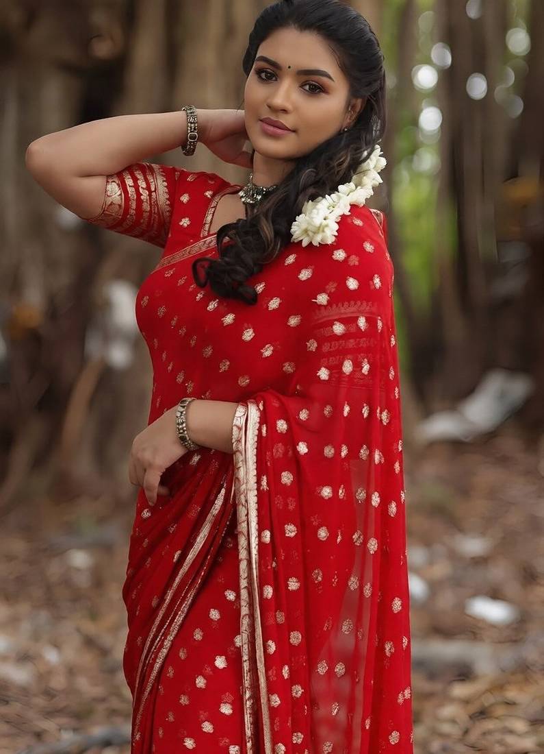 Red Color Weaving zari Work Silk Saree