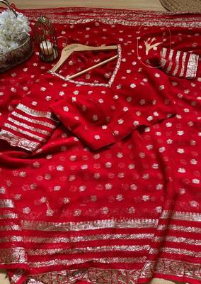 Red Color Weaving zari Work Silk Saree 3