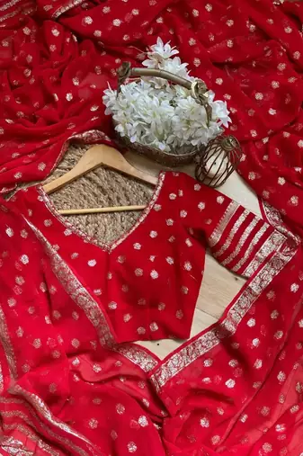 Red Color Weaving zari Work Silk Saree