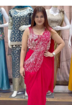 rani pink embroidery sequin georgette ready to wear saree 1