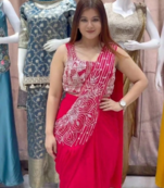 rani pink embroidery sequin georgette ready to wear saree