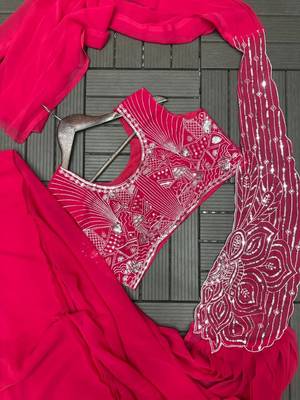 rani pink embroidery sequin georgette ready to wear saree 3