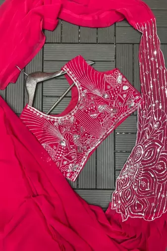 rani pink embroidery sequin georgette ready to wear saree