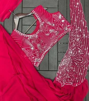 rani pink embroidery sequin georgette ready to wear saree 4