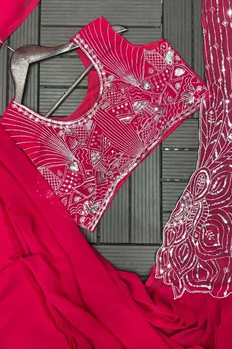 rani pink embroidery sequin georgette ready to wear saree