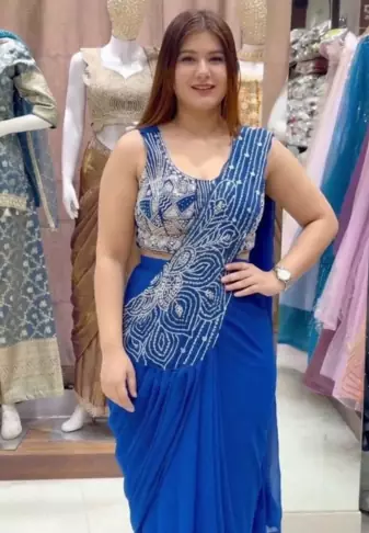 royal blue embroidery sequin georgette ready to wear saree