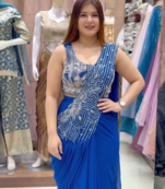 royal blue embroidery sequin georgette ready to wear saree