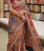 Multicolor Chinon silk blend Saree With Mirror Work